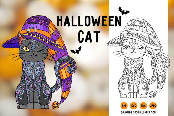 Halloween Cat Coloring Book for Graphics and Creative Projects